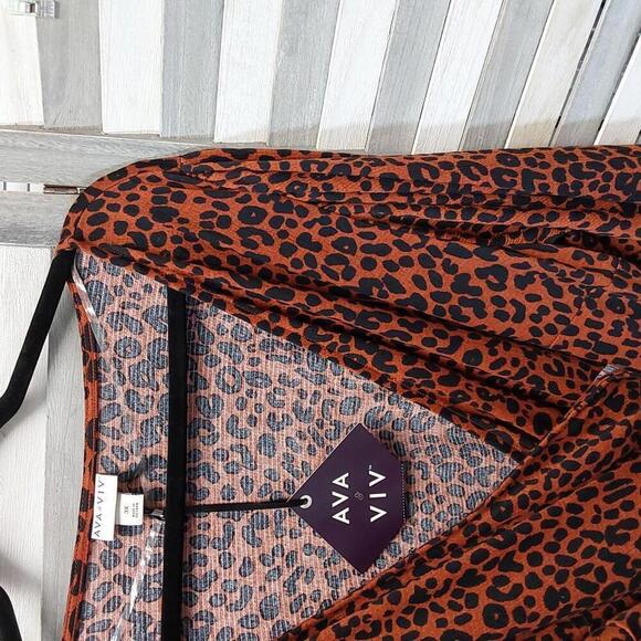 Women's Balloon Long Sleeve Knit V-Neck Faux Wrap MIDI Dress | Ava & Viv | 3X - Picture 4 of 11